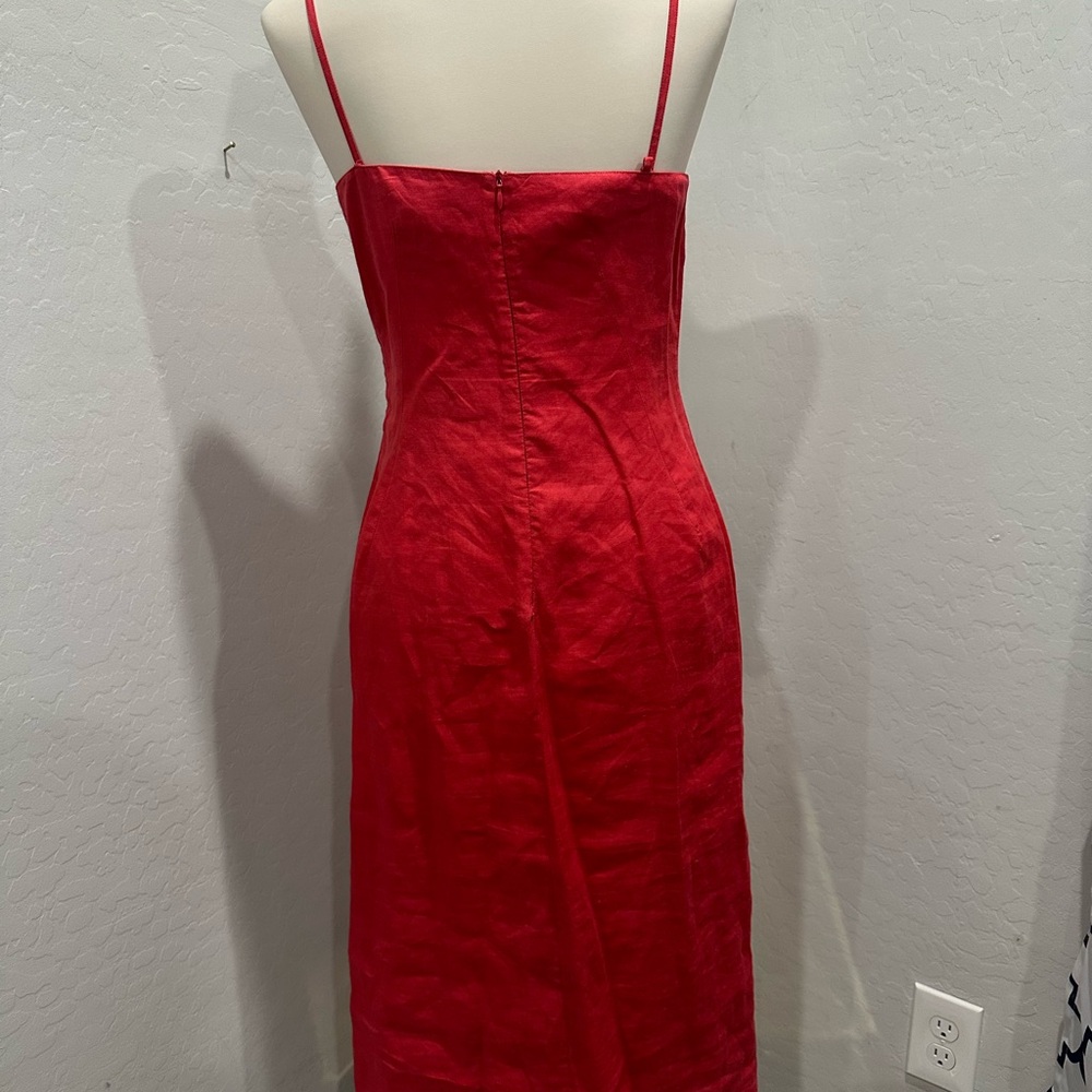 French Connection deep coral Midi Dress with pink and White Embroidery - Picture 4 of 7